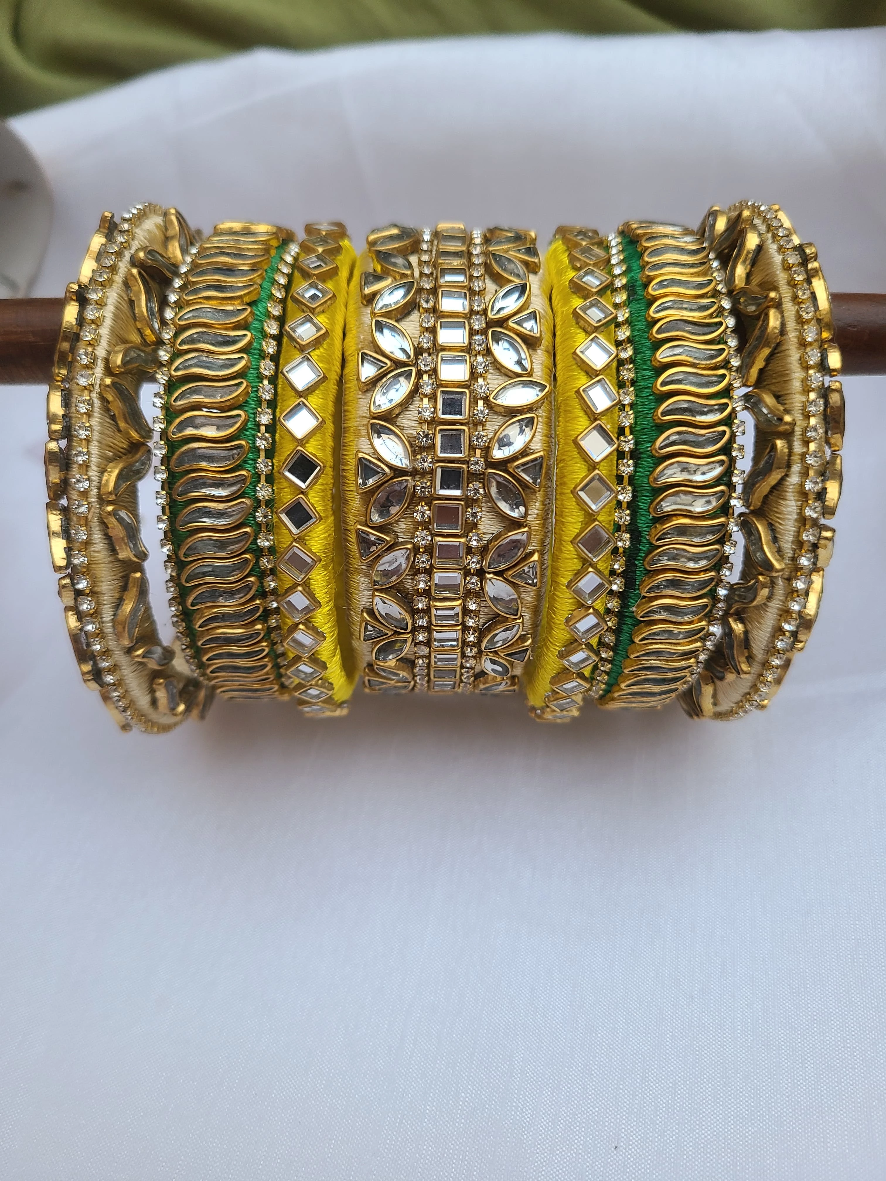 Multi Colours Fancy Silk Thread Kundan Bangles