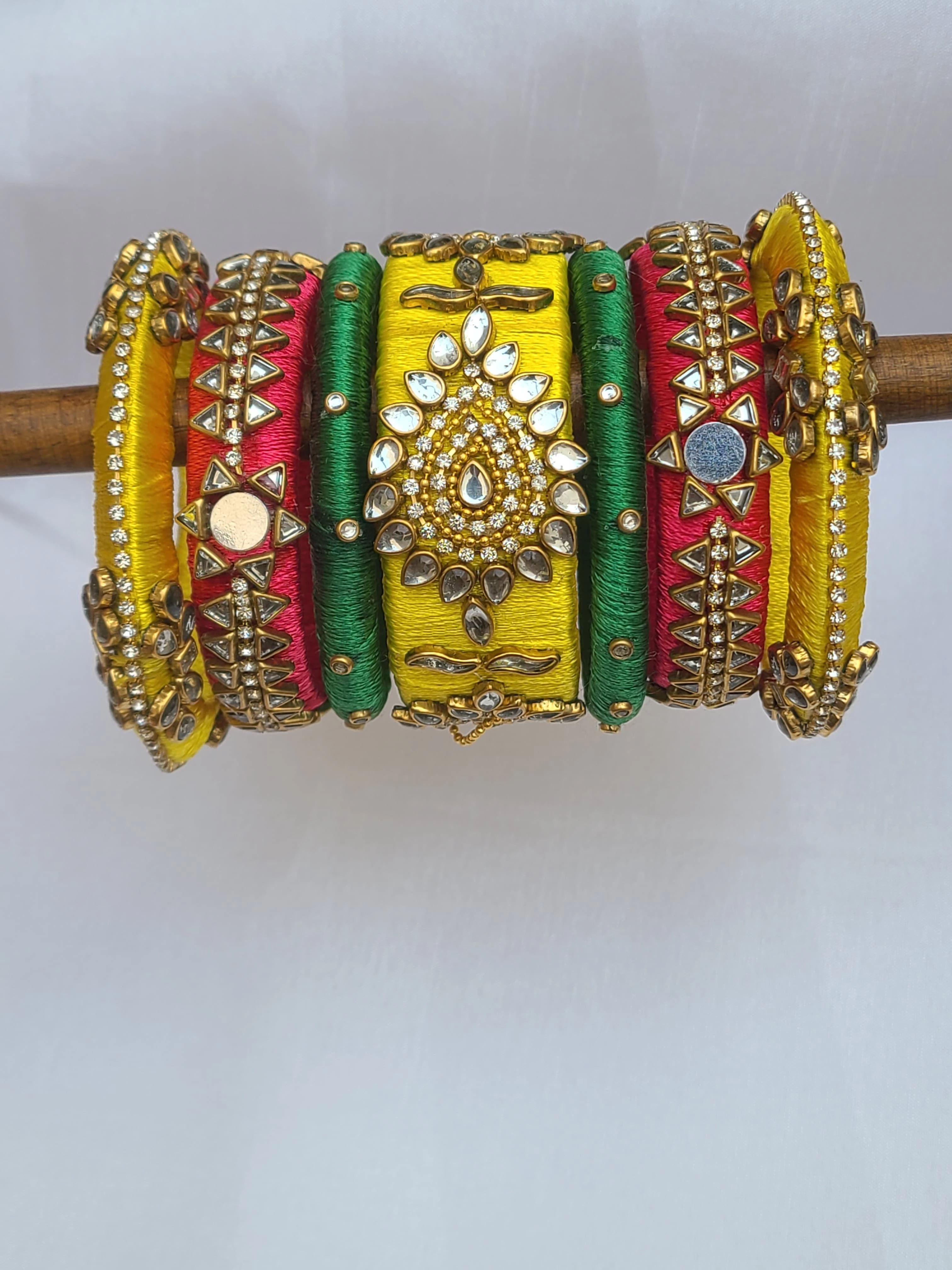 Multi Colours Fancy Silk Thread Kundan Bangles