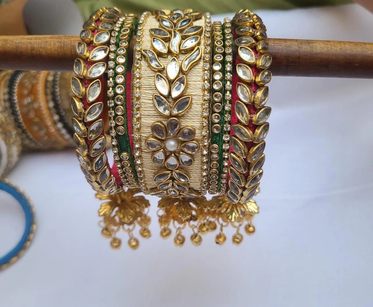 Multi Colours Fancy Silk Thread Kundan Bangles