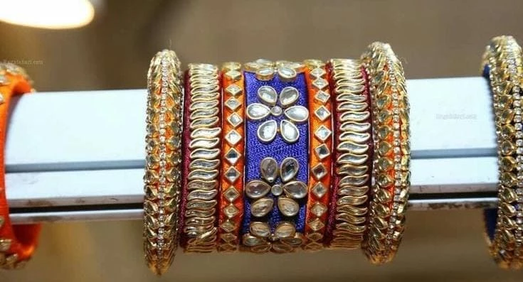 Fancy Silk Thread Kundan Bangles