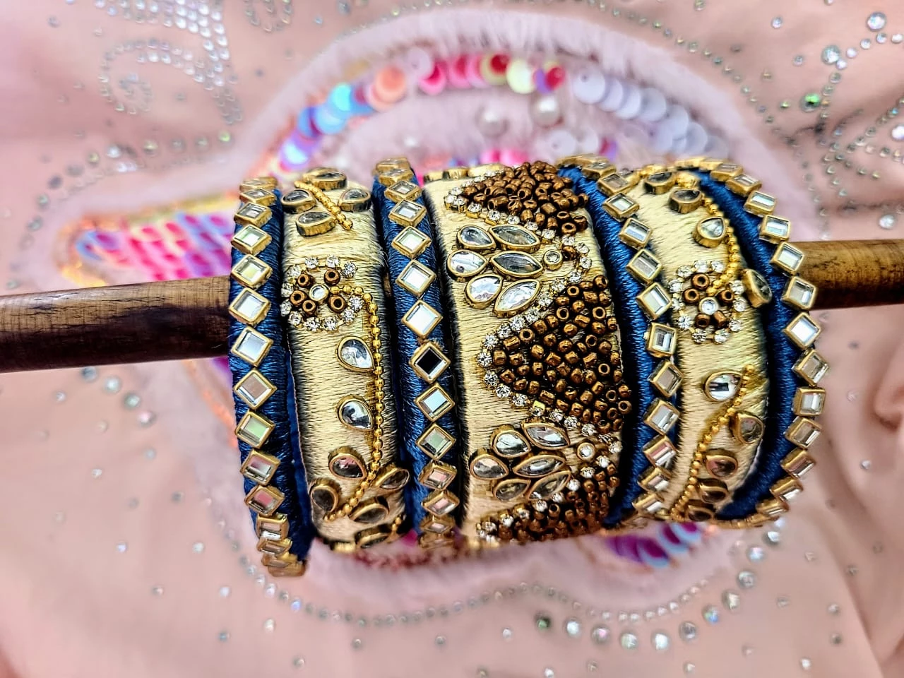 Fancy Silk Thread Kundan Bangles